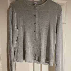 Silver Sparkly Cardigan with Rhinestone Buttons - Size Large